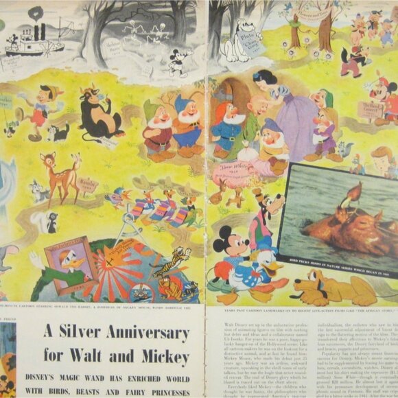 Vintage 1950s Life Magazine 9 Pages Article Disney Anniversary Snow White Movies - Picture 2 of 6